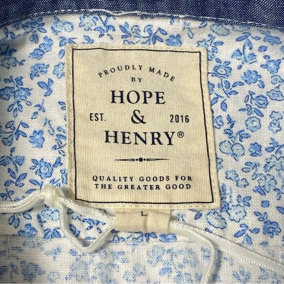 Hope & Henry Blue Floral Linen Blend Casual Button Up Shirt Boys Size Large - Picture 6 of 15